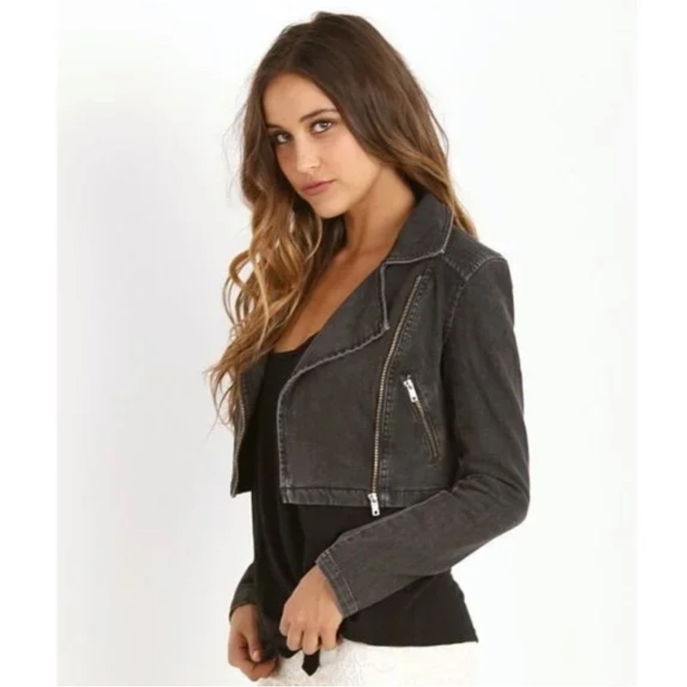 16. Free People Cropped Denim Moto Jacket